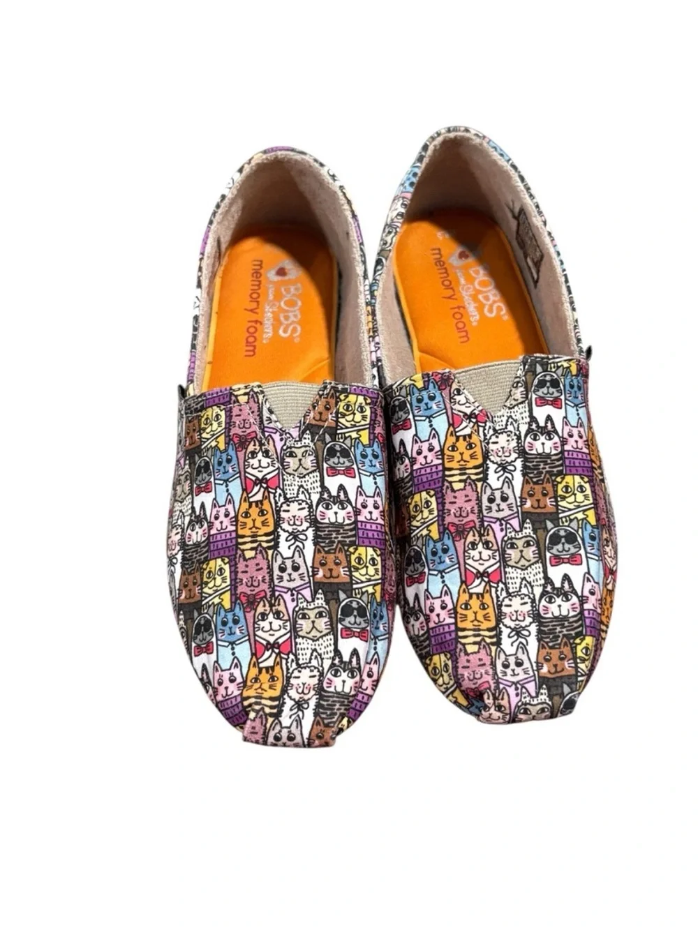 Bobs Skechers Cat Print Memory Foam Slip On Shoes Size 8.5